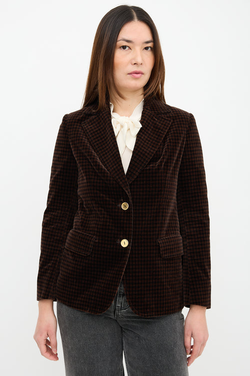 Celine 1970s Velvet Gingham Blazer