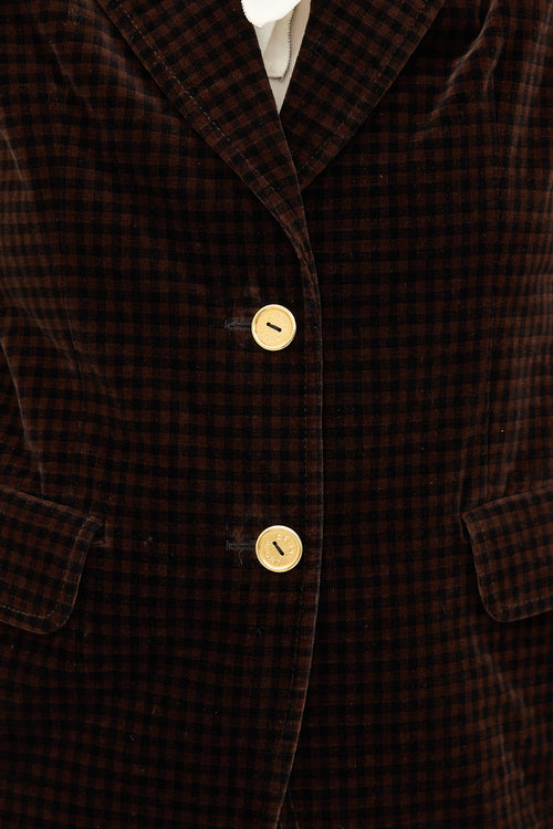 Celine 1970s Velvet Gingham Blazer