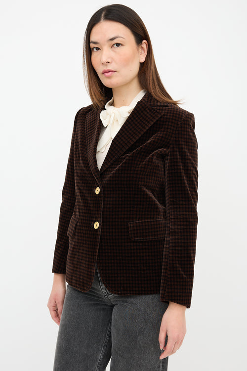 Celine 1970s Velvet Gingham Blazer