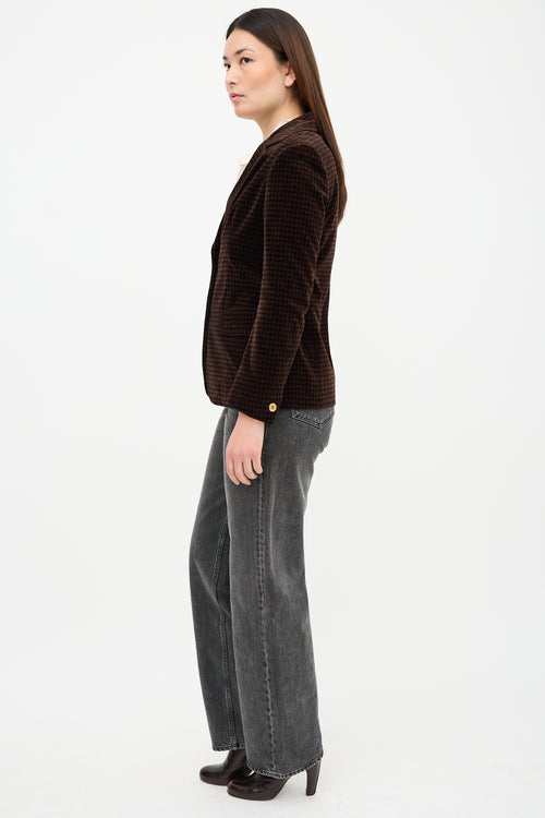 Celine 1970s Velvet Gingham Blazer