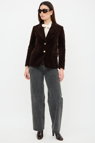 Celine 1970s Velvet Gingham Blazer