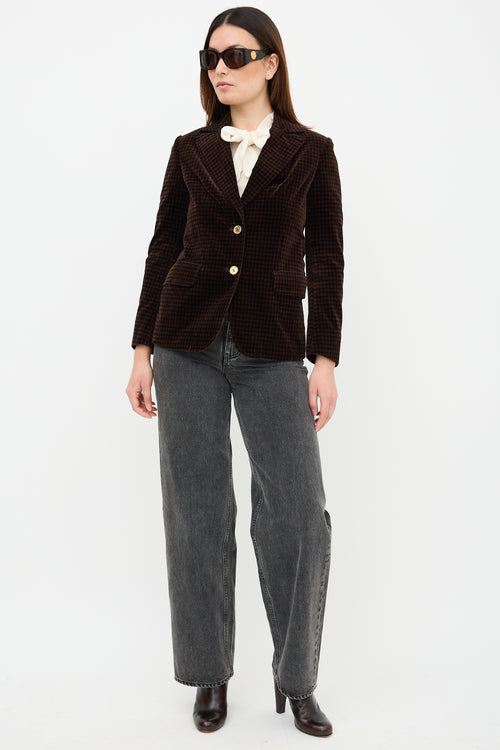 Celine 1970s Velvet Gingham Blazer
