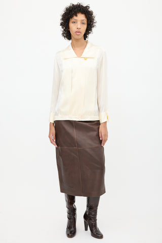 Celine 1980s Cream Silk Blouse