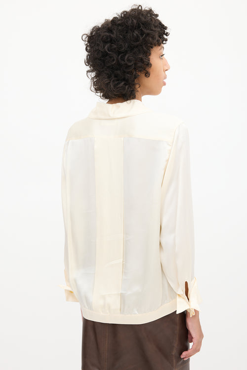 Celine 1980s Cream Silk Blouse