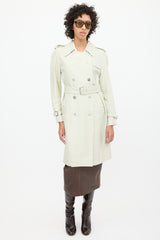 Celine 2000s Mint Green Silk Double Breasted Trench Coat
