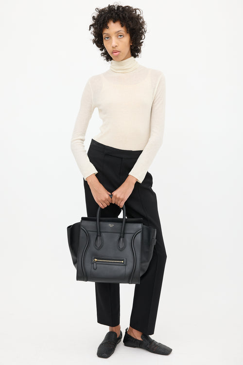 Celine 2012 Black Leather Mini Luggage Tote Bag