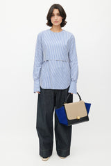 Celine 2013 Beige & Blue Medium Trapeze Shoulder Bag