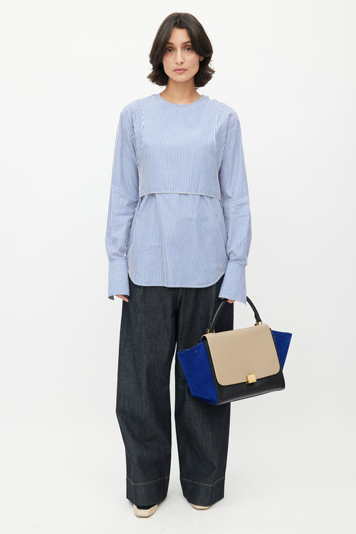 Celine 2013 Beige & Blue Medium Trapeze Shoulder Bag
