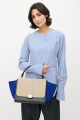 Celine 2013 Beige & Blue Medium Trapeze Shoulder Bag