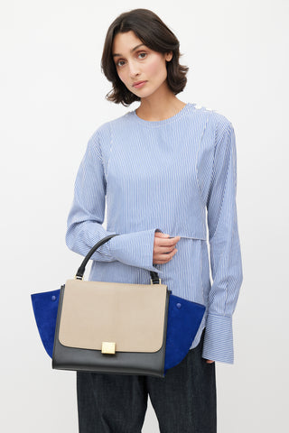 Celine 2013 Beige & Blue Medium Trapeze Shoulder Bag