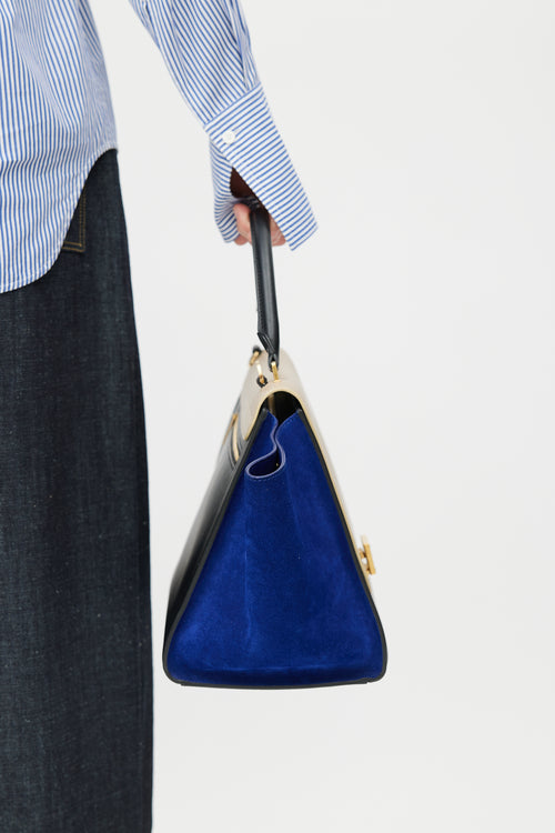 Celine 2013 Beige & Blue Medium Trapeze Shoulder Bag