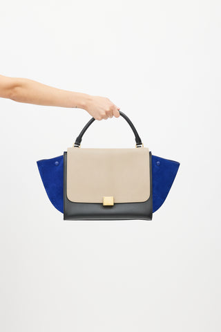 Celine 2013 Beige & Blue Medium Trapeze Shoulder Bag