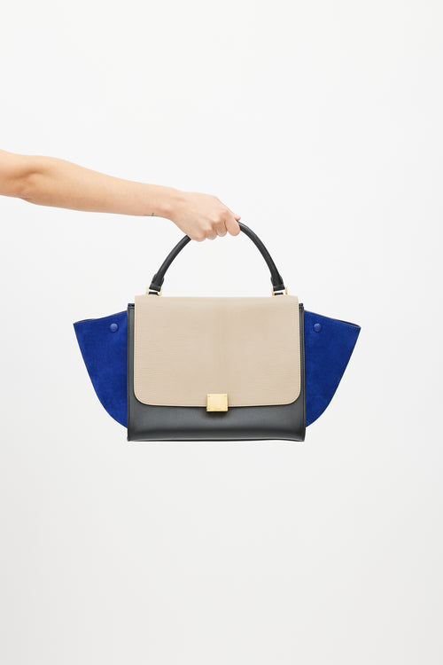 Celine 2013 Beige & Blue Medium Trapeze Shoulder Bag