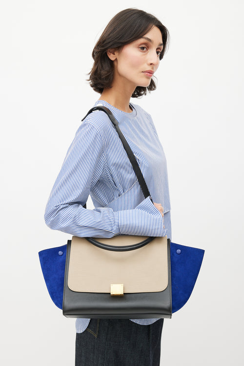Celine 2013 Beige & Blue Medium Trapeze Shoulder Bag