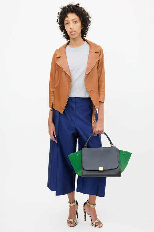 Celine 2014 Navy & Green Leather & Suede Trapeze Bag