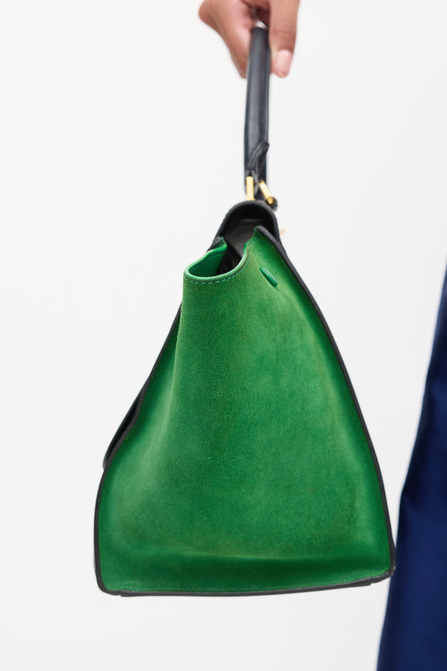 Celine 2014 Navy & Green Leather & Suede Trapeze Bag