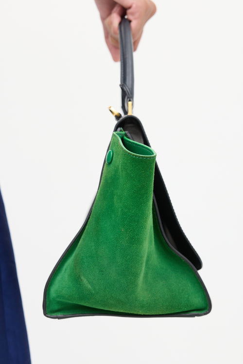 Celine 2014 Navy & Green Leather & Suede Trapeze Bag