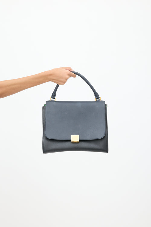 Celine 2014 Navy & Green Leather & Suede Trapeze Bag