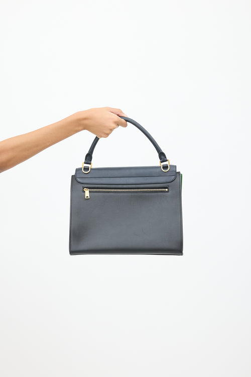 Celine 2014 Navy & Green Leather & Suede Trapeze Bag