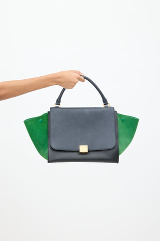 Celine 2014 Navy & Green Leather & Suede Trapeze Bag