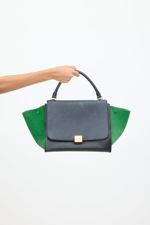 Celine 2014 Navy & Green Leather & Suede Trapeze Bag