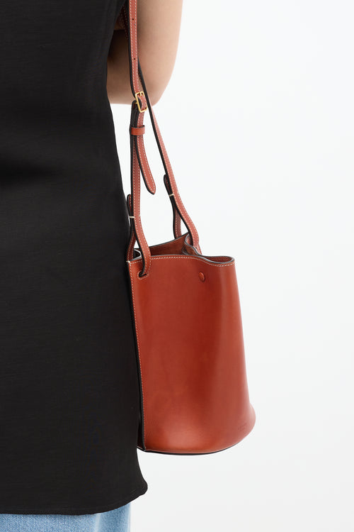 Celine 2015 Brown Leather Pinched Brick Crossbody Bag