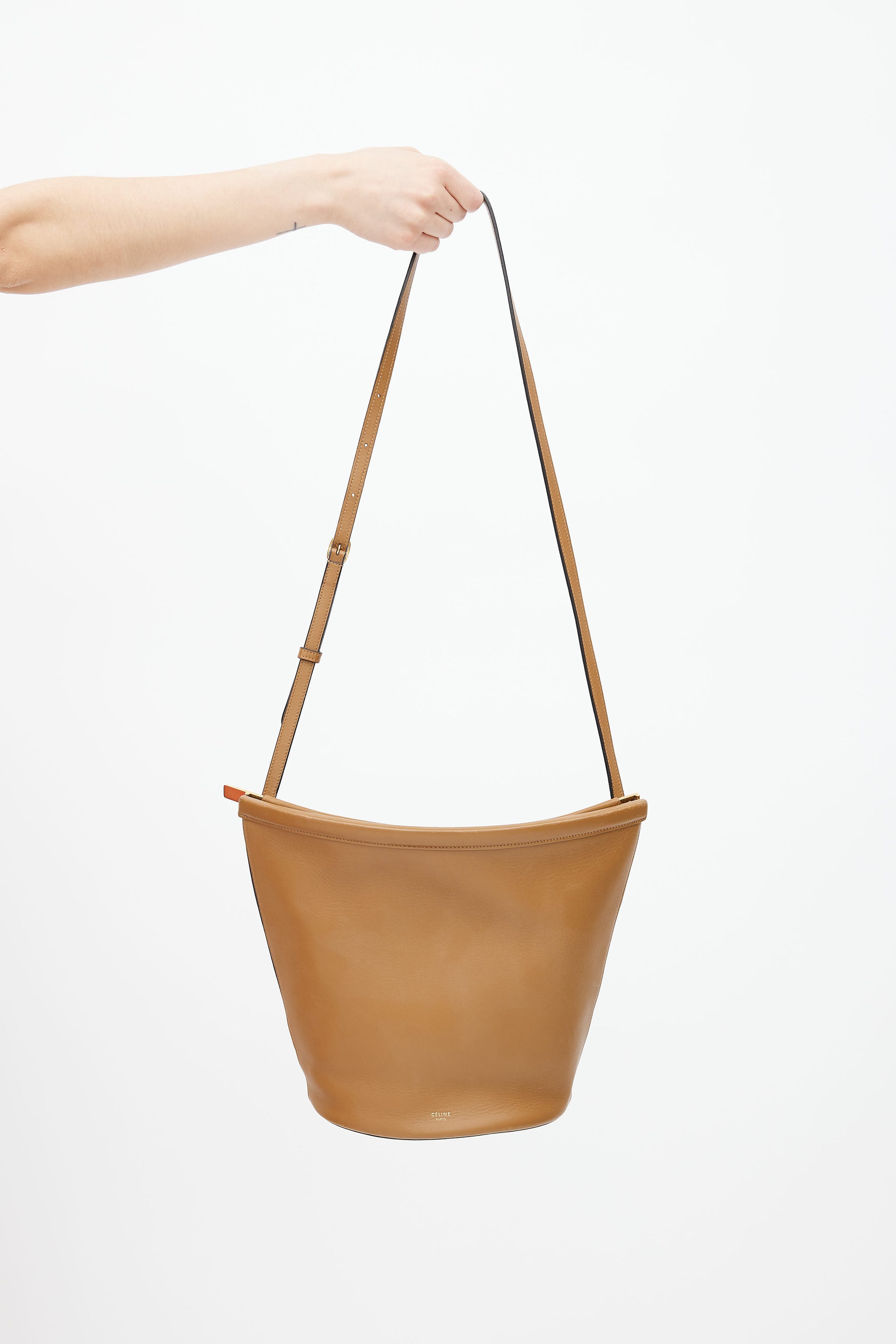 Celine Teen Drawstring Plein Soleil Bucket Bag Canvas with Leather