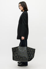 Celine 2026 Green & Black Logo Patchwork Medium Tote Bag