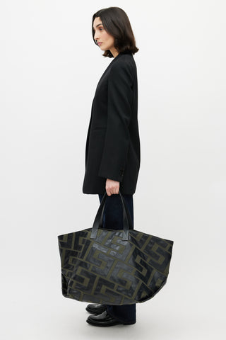 Celine 2026 Green & Black Logo Patchwork Medium Tote Bag