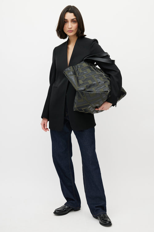 Celine 2022 Green & Black Logo Patchwork Medium Tote Bag