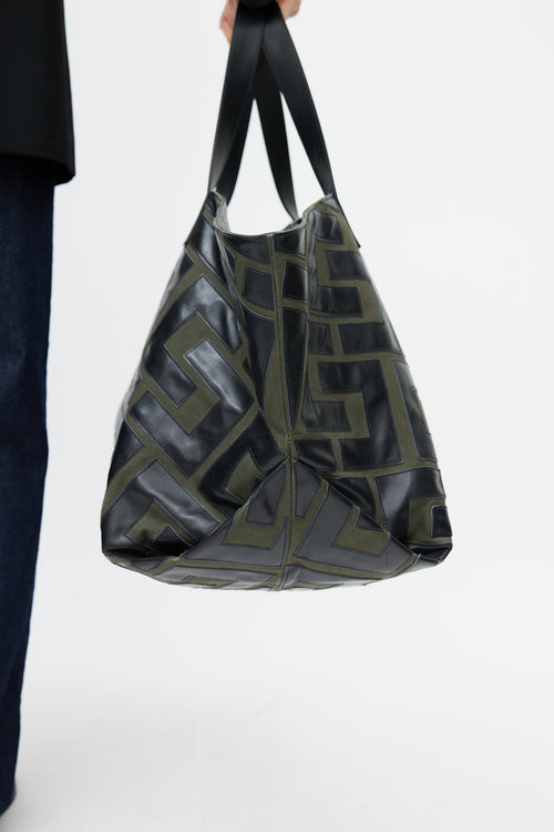 Celine 2024 Green & Black Logo Patchwork Medium Tote Bag