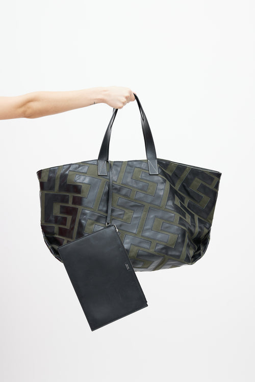 Celine 2025 Green & Black Logo Patchwork Medium Tote Bag