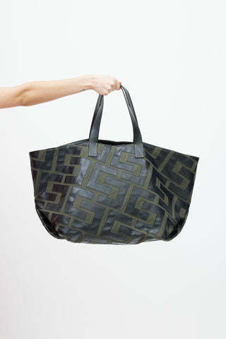 Celine 2018 Green & Black Logo Patchwork Medium Tote Bag