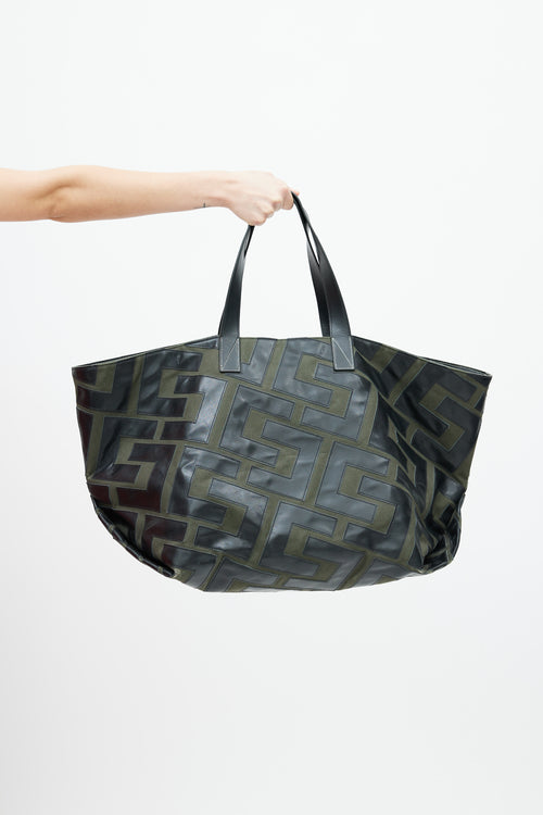 Celine 2019 Green & Black Logo Patchwork Medium Tote Bag