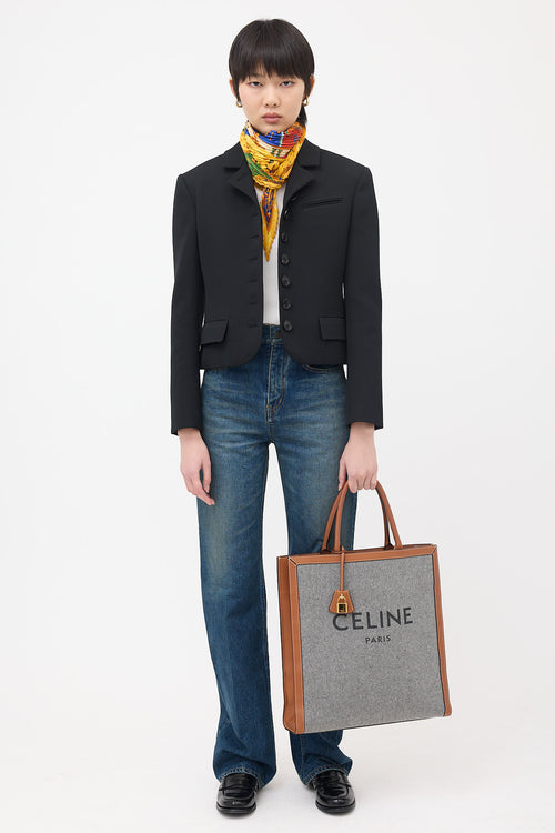 Celine 2019 Wool & Leather Large Vertical Cabas Tote Bag