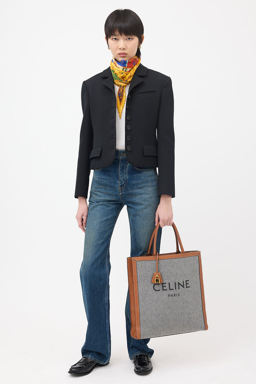 Celine 2019 Wool & Leather Large Vertical Cabas Tote Bag