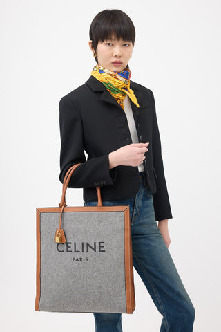 Celine 2019 Wool & Leather Large Vertical Cabas Tote Bag