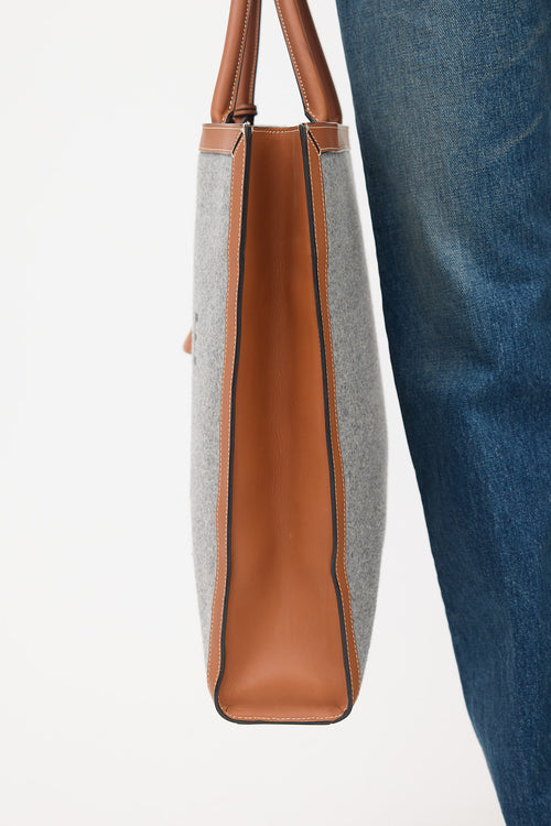 Celine 2019 Wool & Leather Large Vertical Cabas Tote Bag