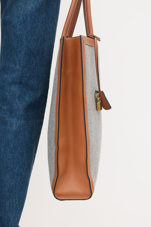 Celine 2019 Wool & Leather Large Vertical Cabas Tote Bag