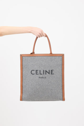 Celine 2019 Wool & Leather Large Vertical Cabas Tote Bag