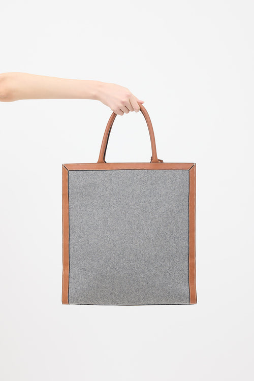 Celine 2019 Wool & Leather Large Vertical Cabas Tote Bag