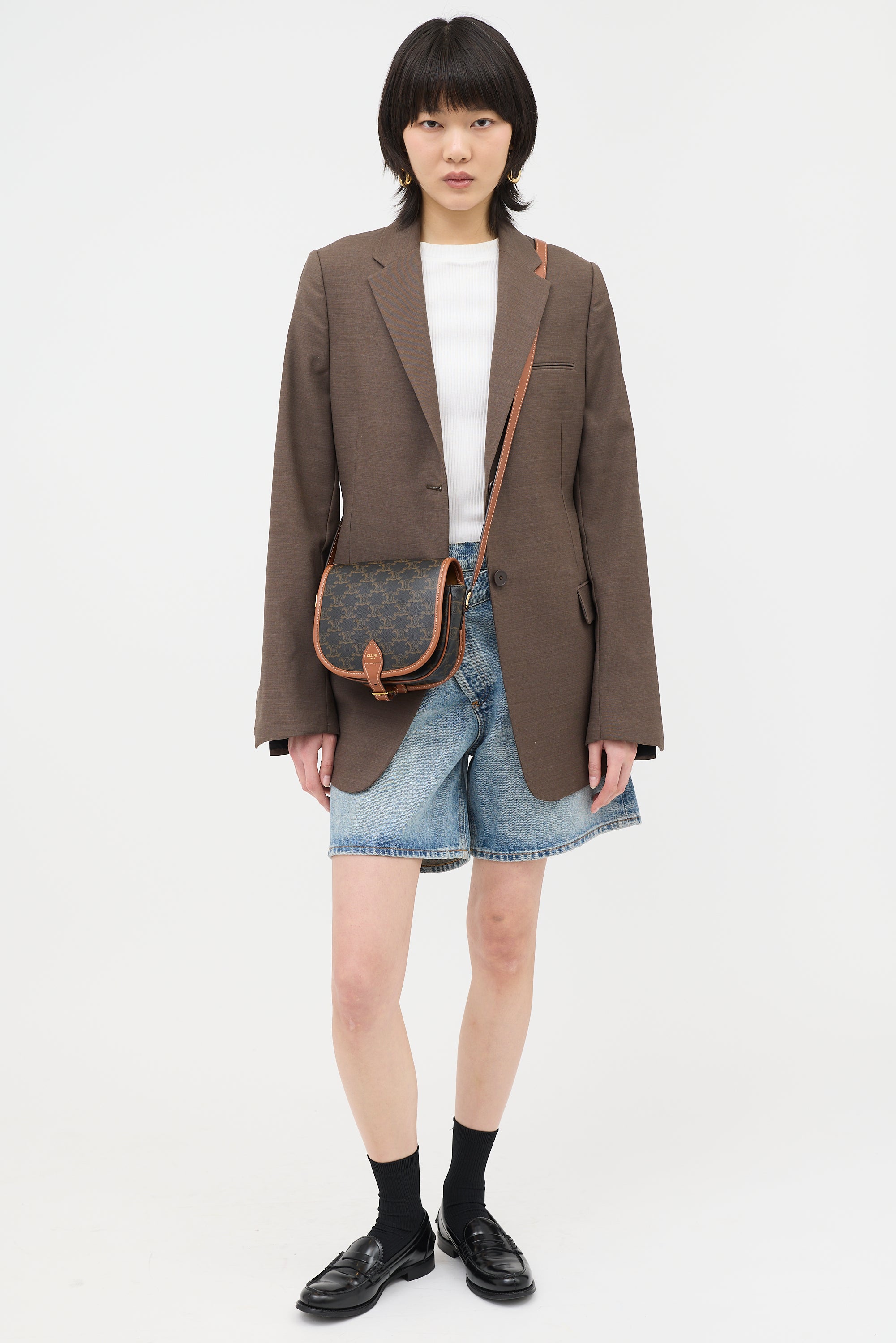 Celine // 2023 Triomphe Canvas & Leather Medium Folco Bag Celine // 2023 Triomphe Canvas & Leather Medium Folco Bag