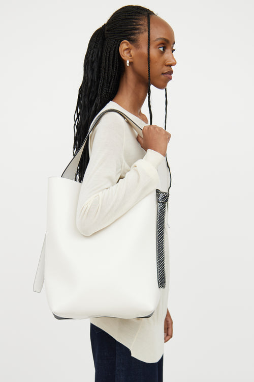 Celine White & Black Trim Twisted Cabas Bag