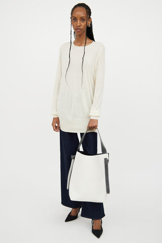 Celine White & Black Trim Twisted Cabas Bag