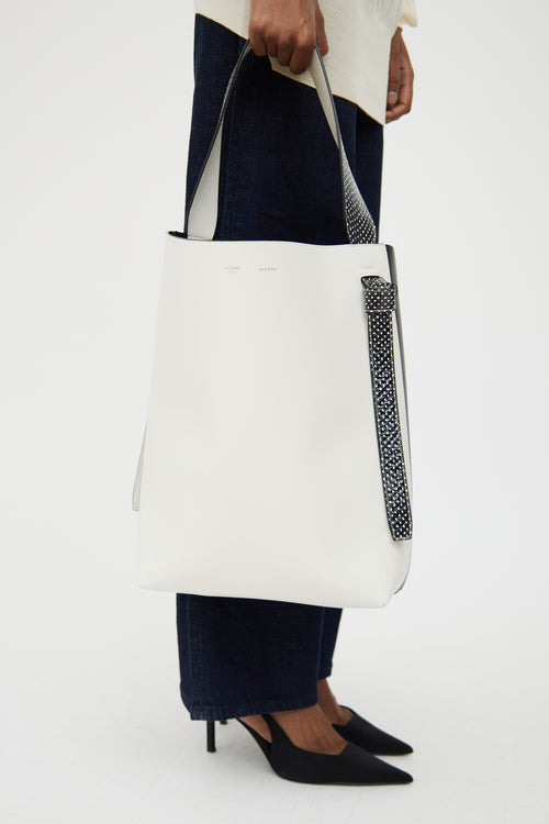 Celine White & Black Trim Twisted Cabas Bag