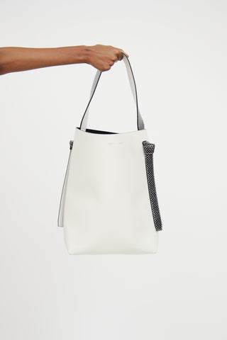 Celine White & Black Trim Twisted Cabas Bag