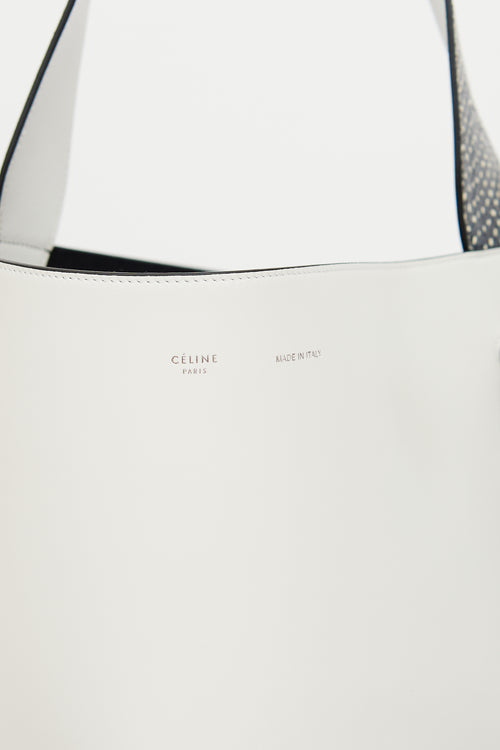 Celine White & Black Trim Twisted Cabas Bag