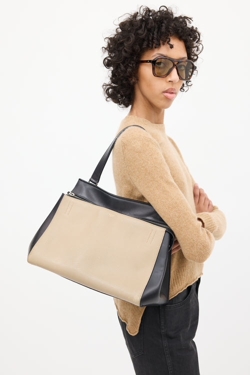 Celine Beige & Black Leather Edge Bag