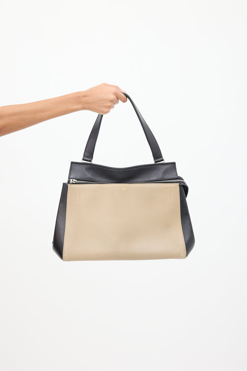 Celine Beige & Black Leather Edge Bag