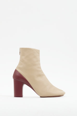 Celine Beige & Burgundy Leather Heeled Boot
